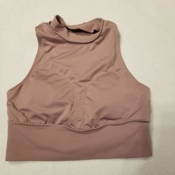 Mauve Mock Neck Sports Bra Kyodan Small w/ Removable Padding Cropped Top Pink - Picture 4 of 7